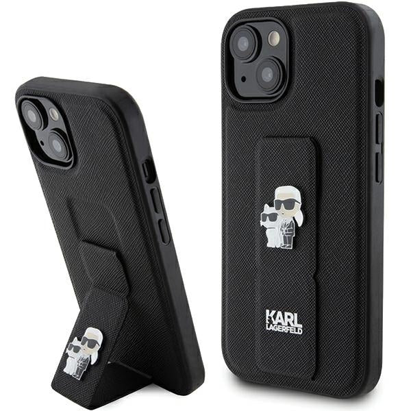 MagSafe hoes voor Apple iPhone 15, Karl Lagerfeld, Saffiano Gripstand Karl & Choupette, Zwart