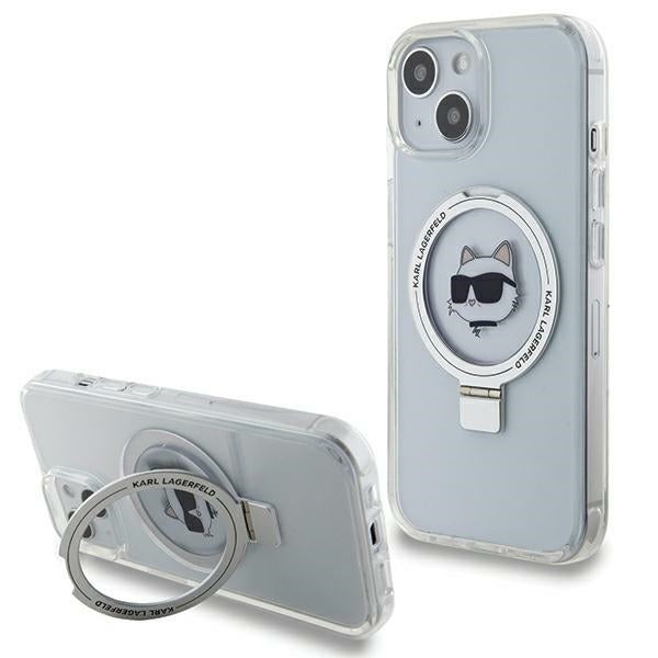 MagSafe hoesje voor Apple iPhone 15 Plus / 14 Plus, Karl Lagerfeld, Ring Stand Choupette's Head, Wit