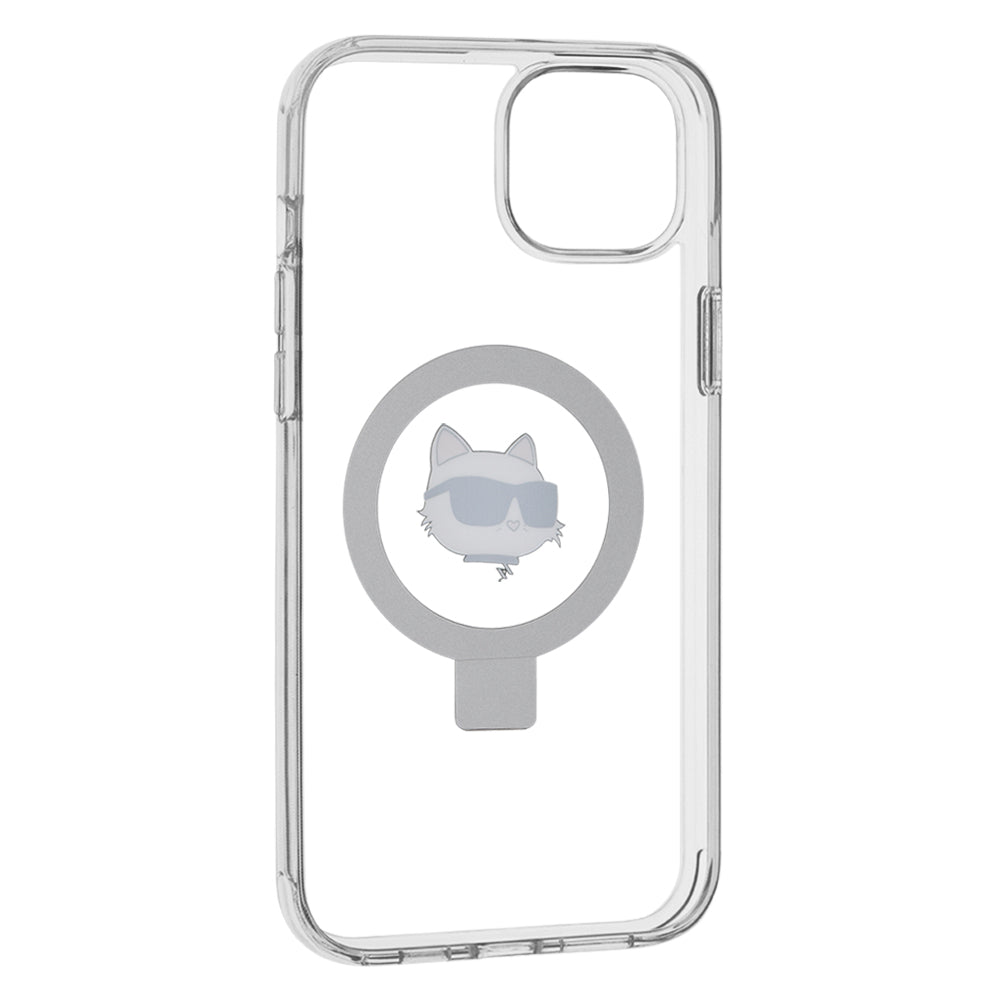 MagSafe hoesje voor Apple iPhone 15 Plus / 14 Plus, Karl Lagerfeld, Ring Stand Choupette's Head, Wit