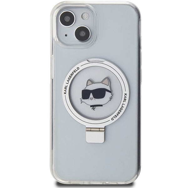 MagSafe hoesje voor Apple iPhone 15 Plus / 14 Plus, Karl Lagerfeld, Ring Stand Choupette's Head, Wit