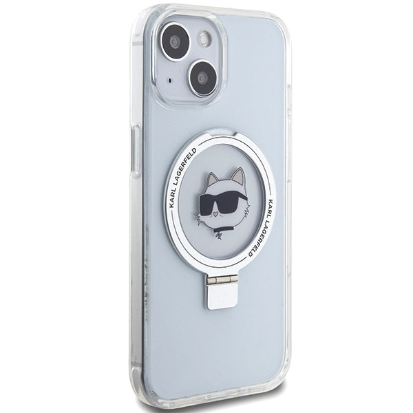 MagSafe hoesje voor Apple iPhone 15 Plus / 14 Plus, Karl Lagerfeld, Ring Stand Choupette's Head, Wit