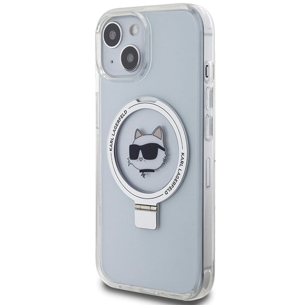 MagSafe hoesje voor Apple iPhone 15 Plus / 14 Plus, Karl Lagerfeld, Ring Stand Choupette's Head, Wit