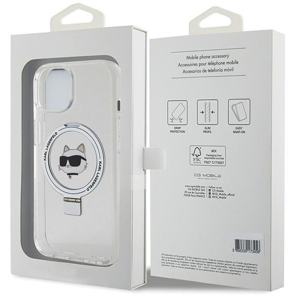 MagSafe hoesje voor Apple iPhone 15 Plus / 14 Plus, Karl Lagerfeld, Ring Stand Choupette's Head, Wit