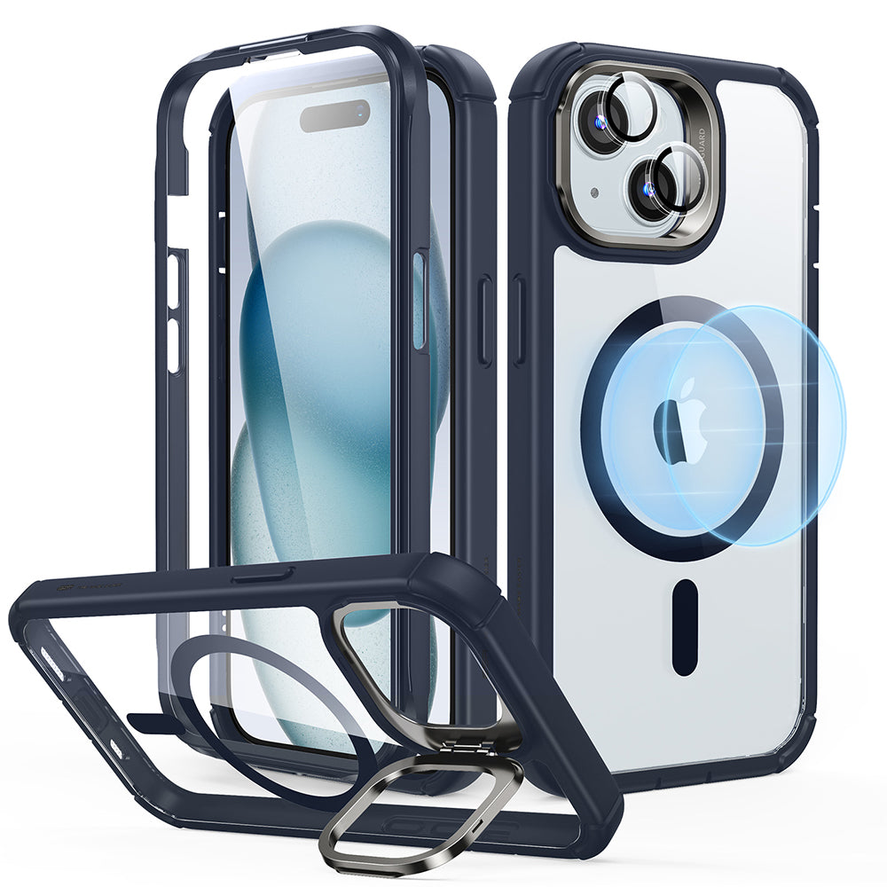 MagSafe hoes voor Apple iPhone 15 Plus, ESR, Armor Tough Kickstand, Transparant Marineblauw