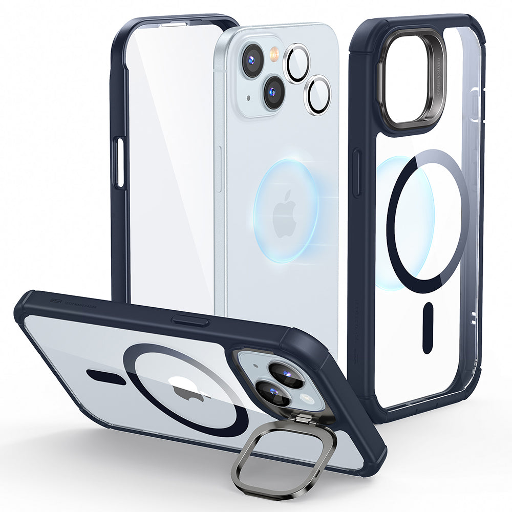 MagSafe hoes voor Apple iPhone 15 Plus, ESR, Armor Tough Kickstand, Transparant Marineblauw
