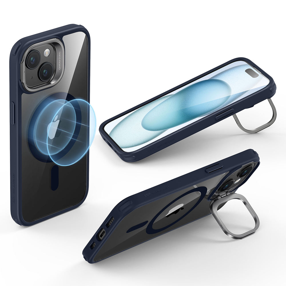 MagSafe hoes voor Apple iPhone 15 Plus, ESR, Classic Hybrid Kickstand, Transparant Marineblauw