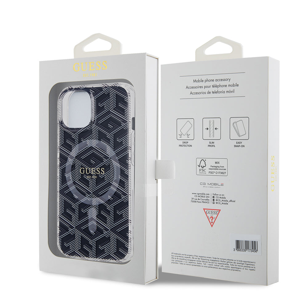 MagSafe hoesje voor Apple iPhone 15 Plus, Guess, IML Gcube, Zwart