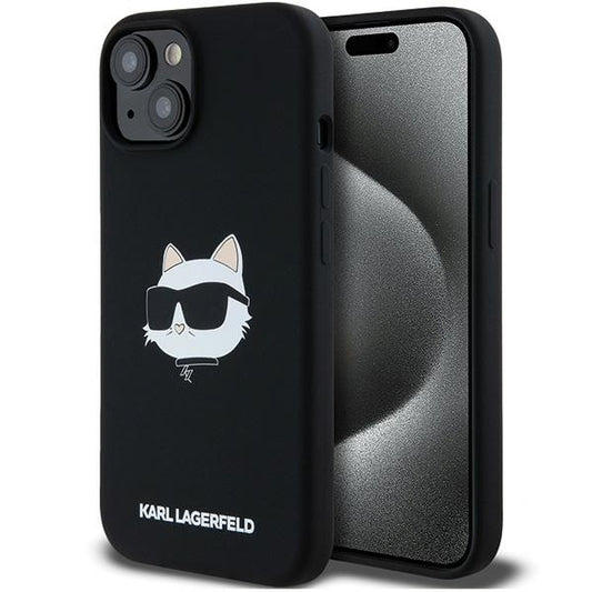 MagSafe hoesje voor Apple iPhone 15 Plus, Karl Lagerfeld, Silicone Choupette's Head, Zwart