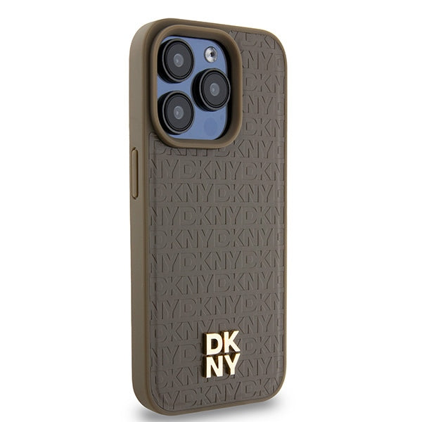 MagSafe hoes voor Apple iPhone 15 Pro, DKNY, Monogram Patroon Metalen Logo, Bruin
