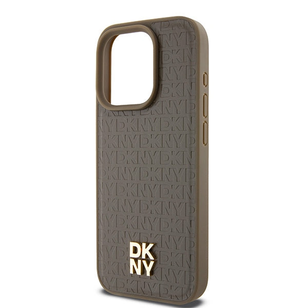 MagSafe hoes voor Apple iPhone 15 Pro, DKNY, Monogram Patroon Metalen Logo, Bruin