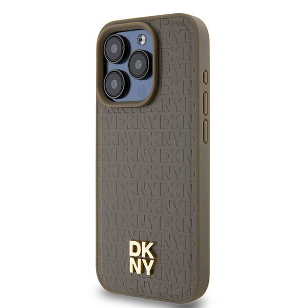 MagSafe hoes voor Apple iPhone 15 Pro, DKNY, Monogram Patroon Metalen Logo, Bruin