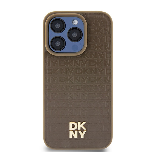 MagSafe hoes voor Apple iPhone 15 Pro, DKNY, Monogram Patroon Metalen Logo, Bruin
