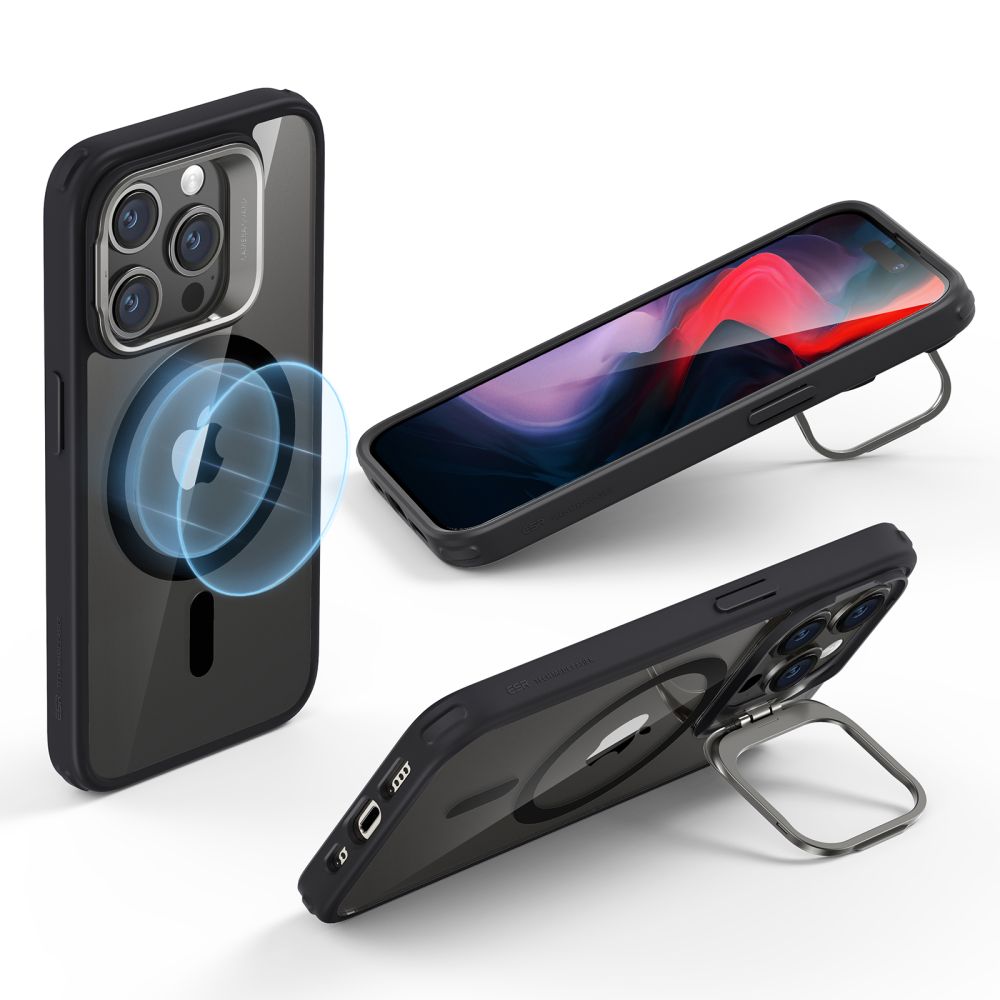 MagSafe hoesje voor Apple iPhone 15 Pro, ESR, Classic Hybrid Kickstand, Transparant Zwart