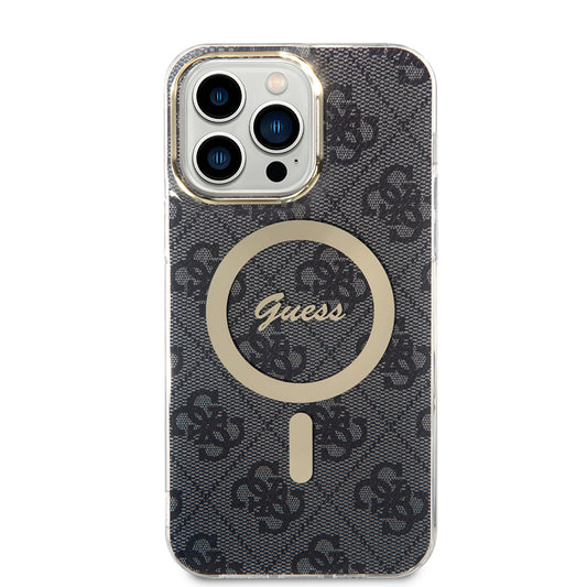 MagSafe hoesje voor Apple iPhone 15 Pro, Guess, 4G IML, Zwart GUHMP15LH4STK