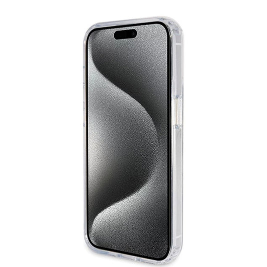 MagSafe hoes voor Apple iPhone 15 Pro, Guess, IML Ring Stand Glitter, Transparant