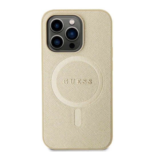 MagSafe hoesje voor Apple iPhone 15 Pro, Guess, Saffiano, Beige