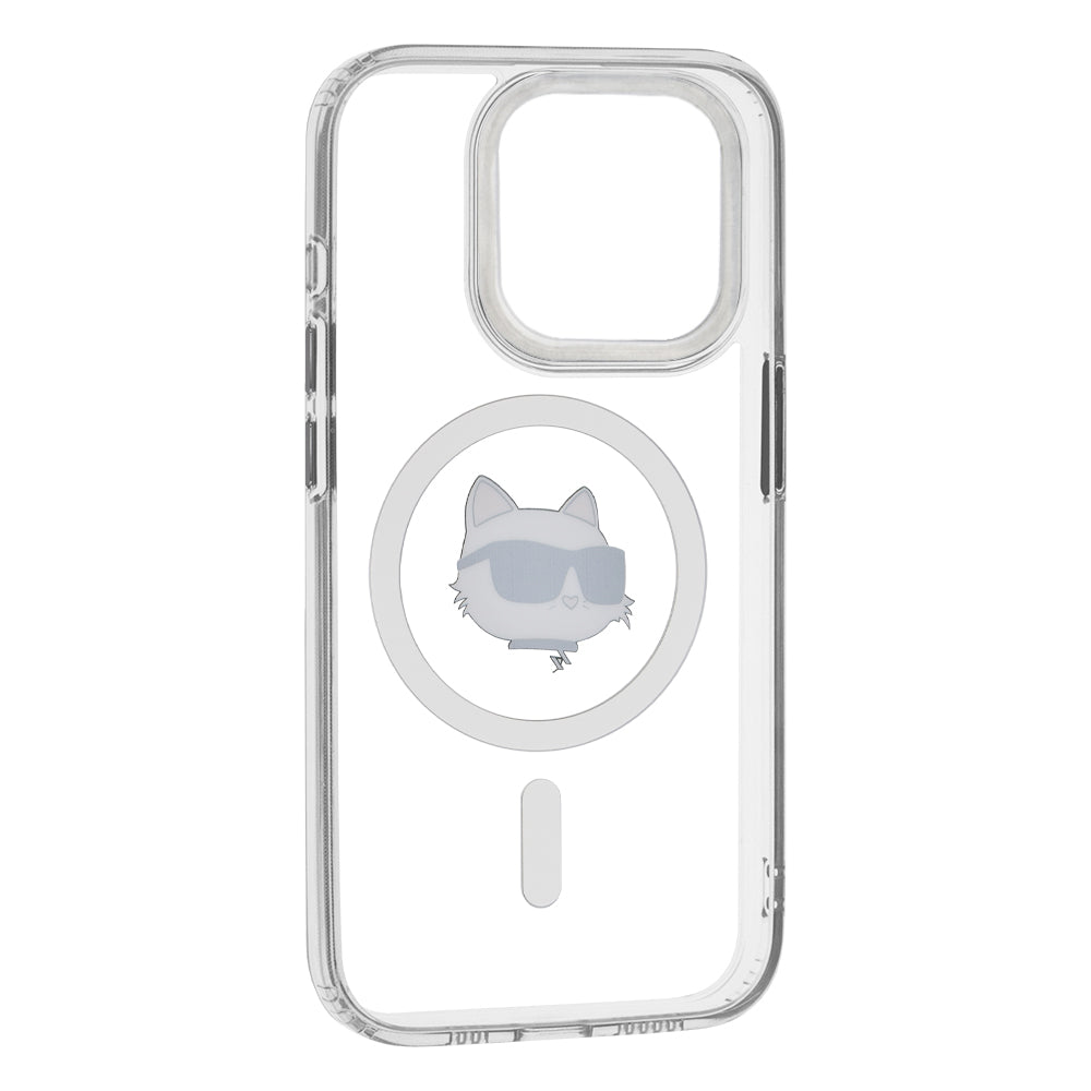 MagSafe hoesje voor Apple iPhone 15 Pro, Karl Lagerfeld, IML Metal Choupette's Head, Wit