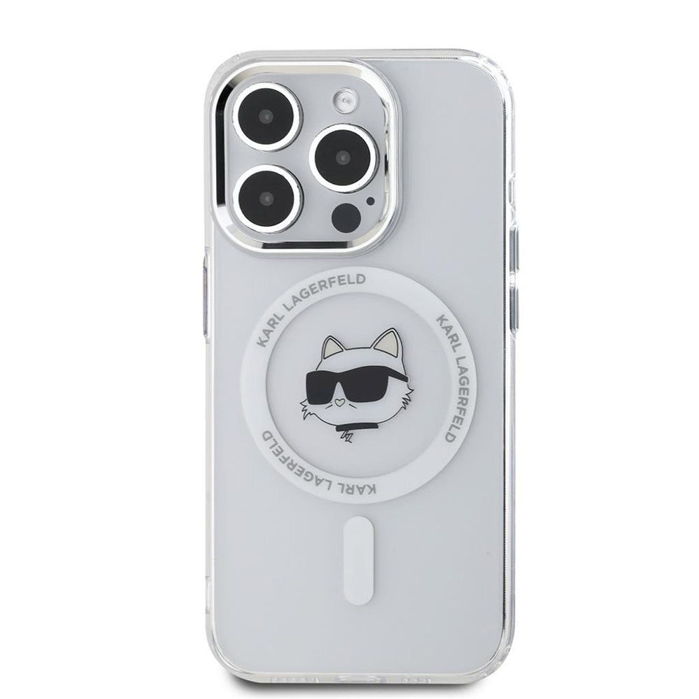 MagSafe hoesje voor Apple iPhone 15 Pro, Karl Lagerfeld, IML Metal Choupette's Head, Wit
