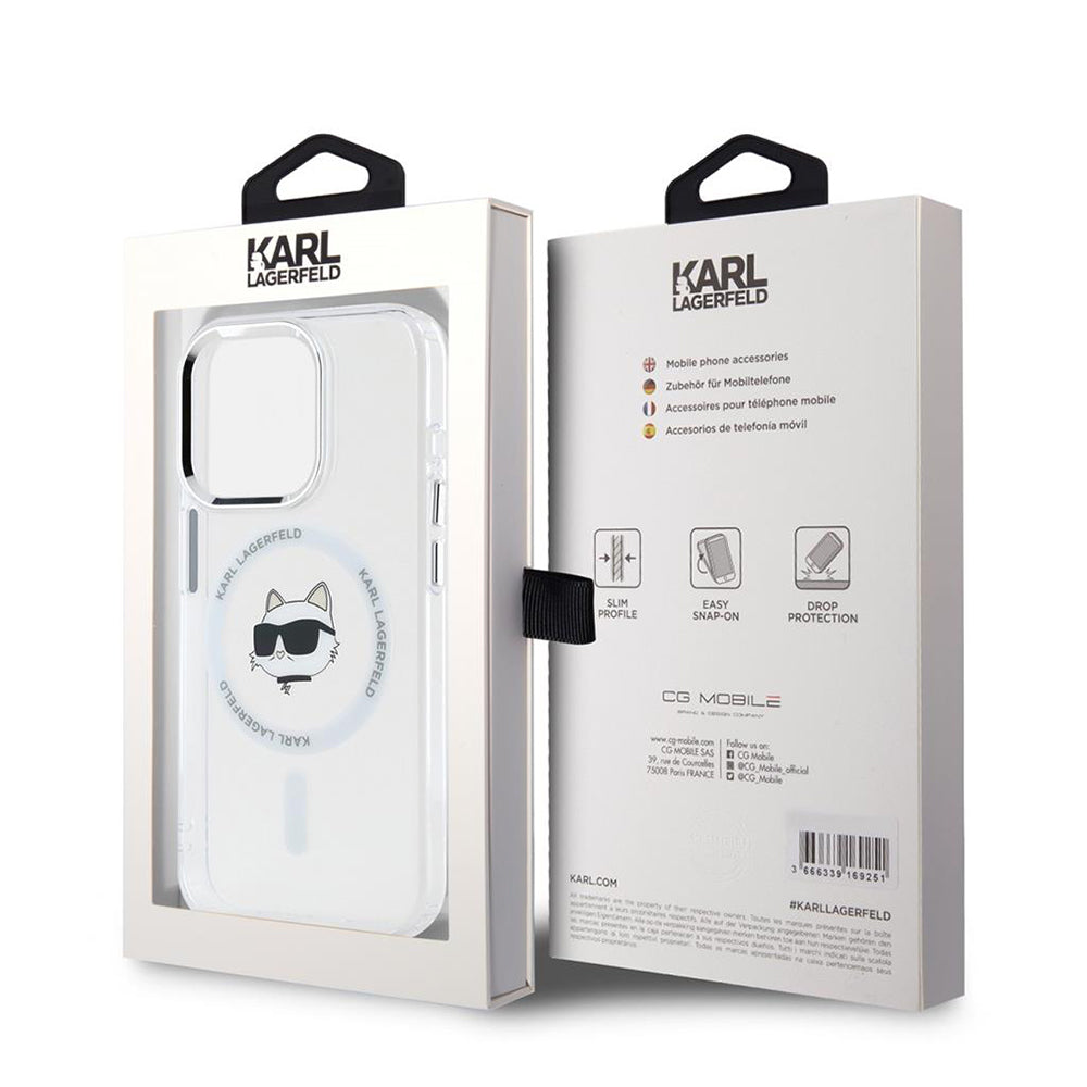 MagSafe hoesje voor Apple iPhone 15 Pro, Karl Lagerfeld, IML Metal Choupette's Head, Wit