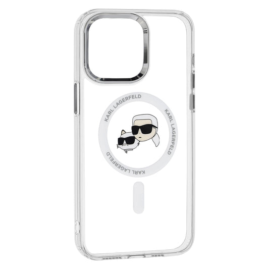 MagSafe hoes voor Apple iPhone 15 Pro, Karl Lagerfeld, IML Metal Karl & Choupette's Heads, Wit