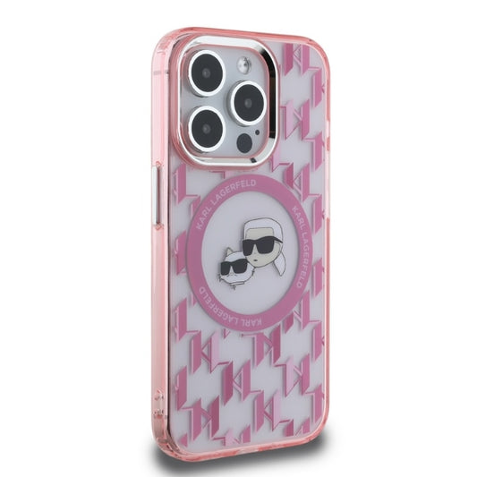 MagSafe hoesje voor Apple iPhone 15 Pro, Karl Lagerfeld, IML Monogram Karl & Choupette's Heads, Roze