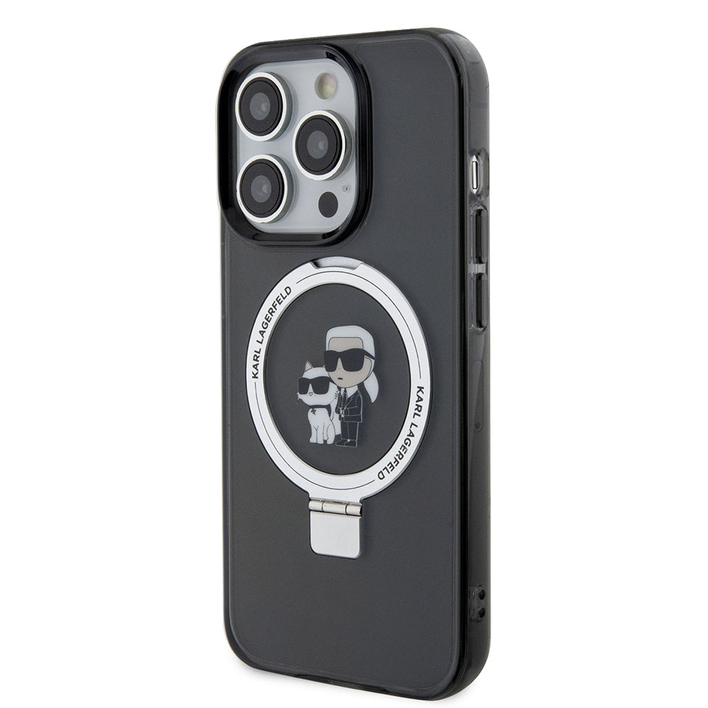MagSafe hoes voor Apple iPhone 15 Pro, Karl Lagerfeld, Ring Stand Karl & Choupette, Zwart