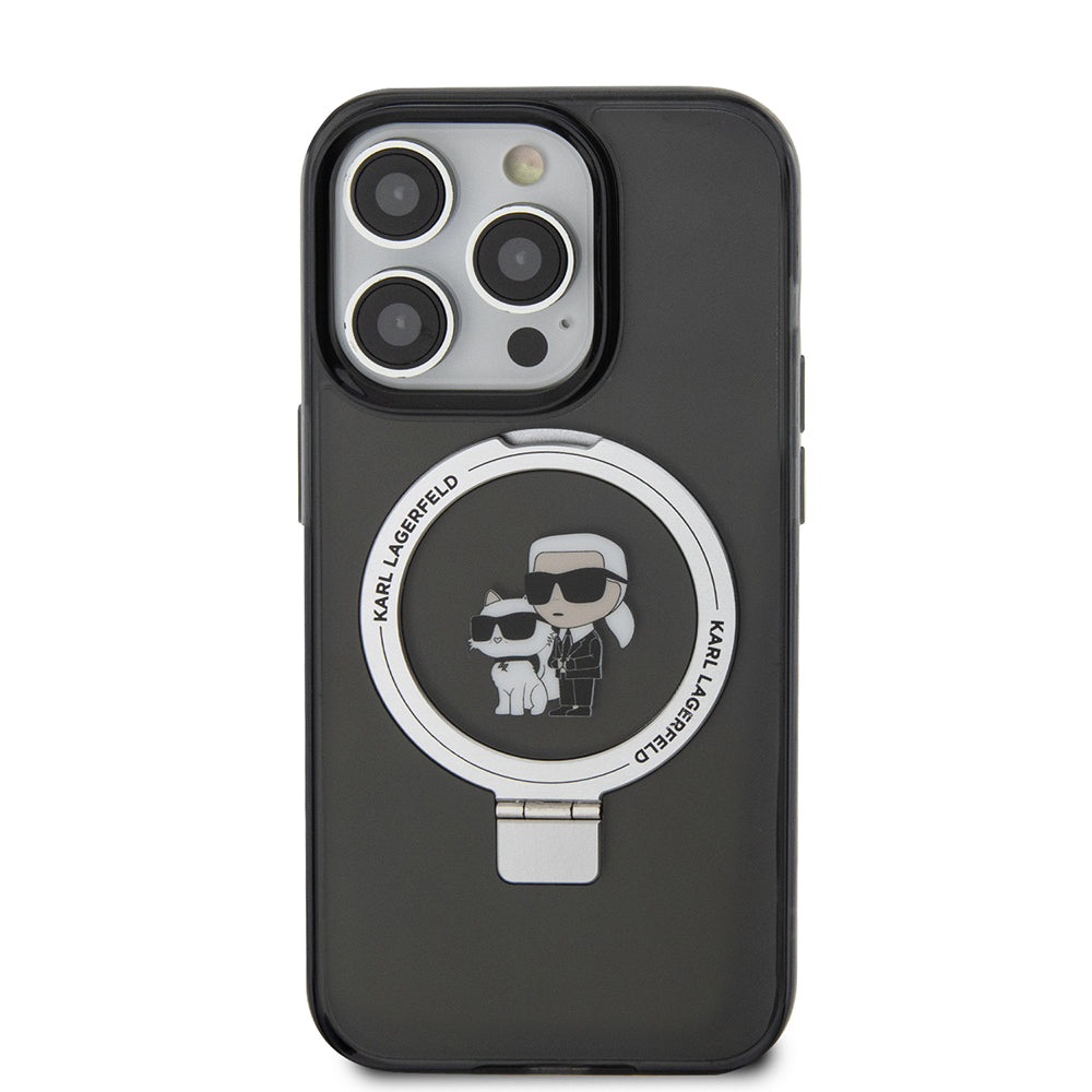 MagSafe hoes voor Apple iPhone 15 Pro, Karl Lagerfeld, Ring Stand Karl & Choupette, Zwart