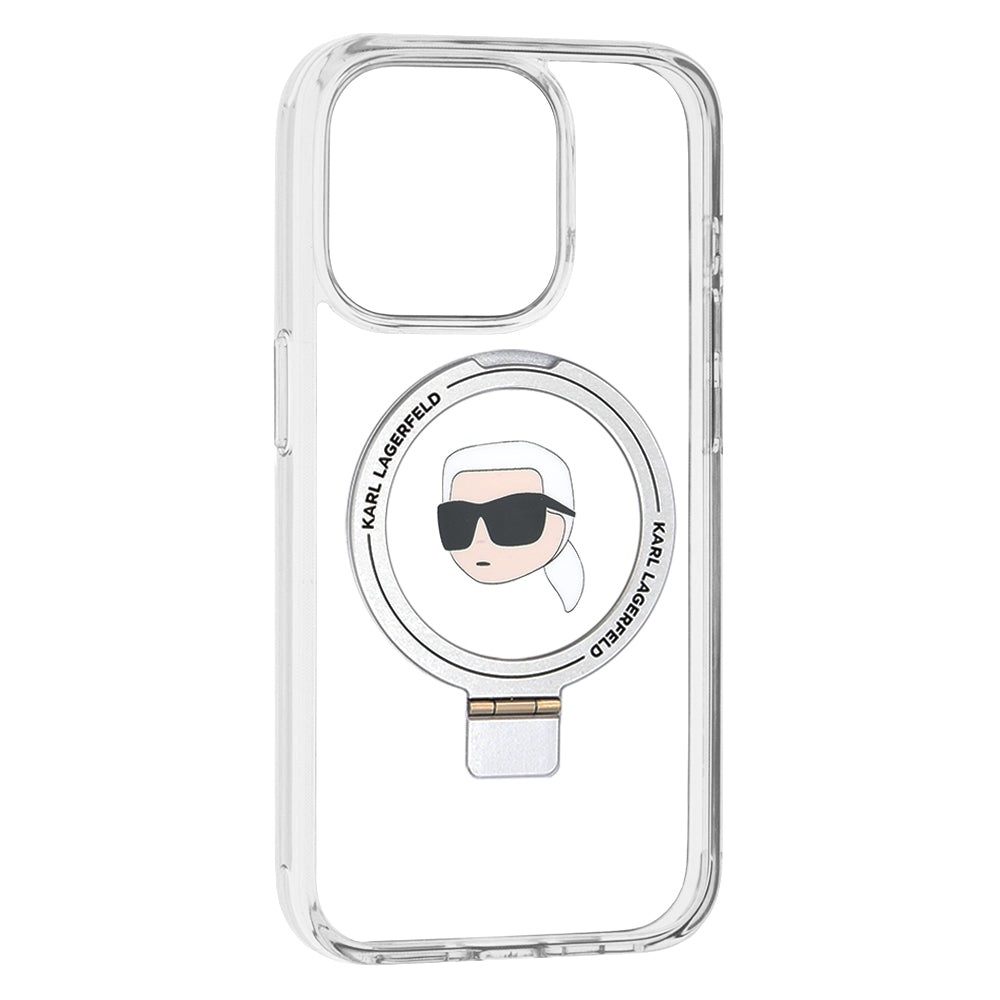 MagSafe hoes voor Apple iPhone 15 Pro, Karl Lagerfeld, Ring Stand Karl's Head, Wit