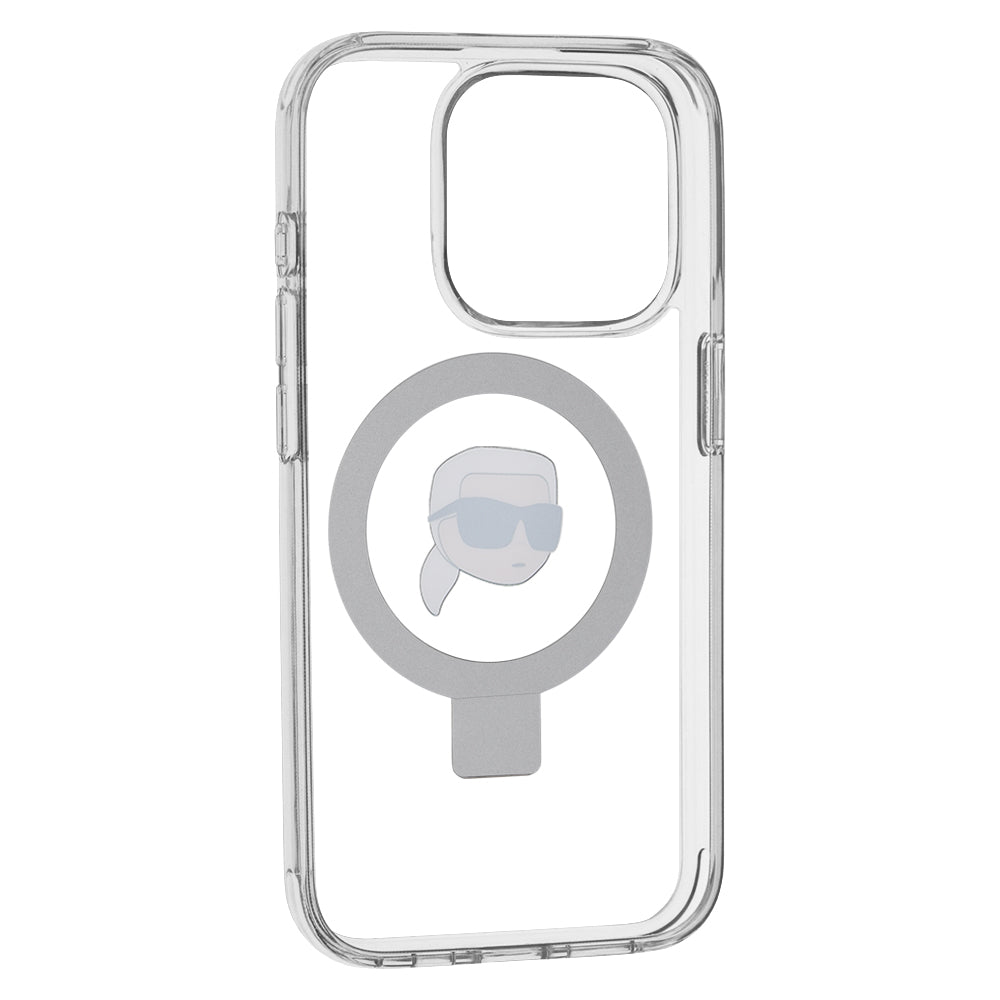 MagSafe hoes voor Apple iPhone 15 Pro, Karl Lagerfeld, Ring Stand Karl's Head, Wit