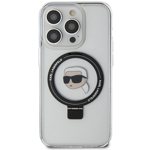 MagSafe hoes voor Apple iPhone 15 Pro, Karl Lagerfeld, Ring Stand Karl's Head, Wit