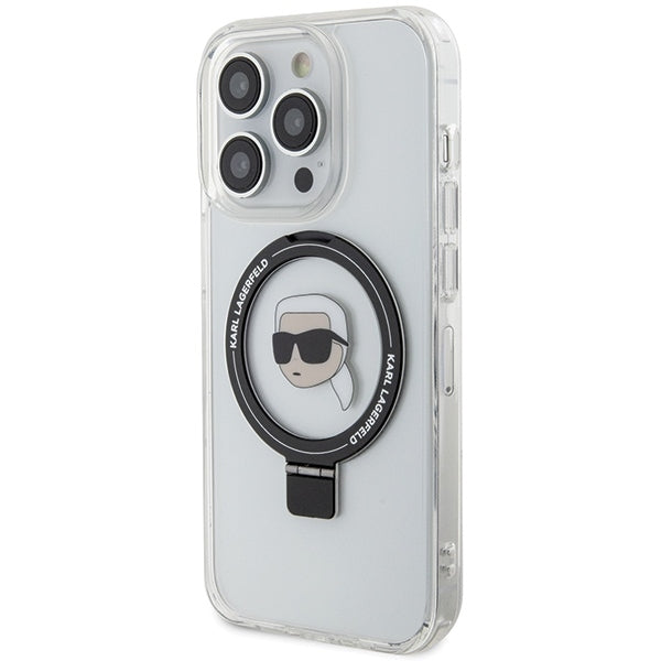 MagSafe hoes voor Apple iPhone 15 Pro, Karl Lagerfeld, Ring Stand Karl's Head, Wit