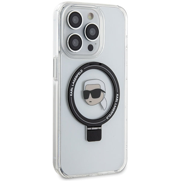 MagSafe hoes voor Apple iPhone 15 Pro, Karl Lagerfeld, Ring Stand Karl's Head, Wit