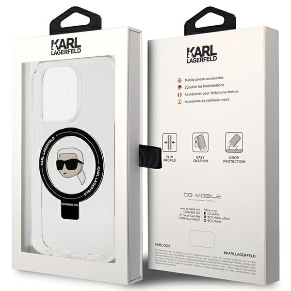 MagSafe hoes voor Apple iPhone 15 Pro, Karl Lagerfeld, Ring Stand Karl's Head, Wit