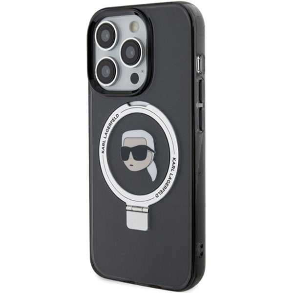 MagSafe Case for Apple iPhone 15 Pro, Karl Lagerfeld, Ring Stand Karl's Head, Black