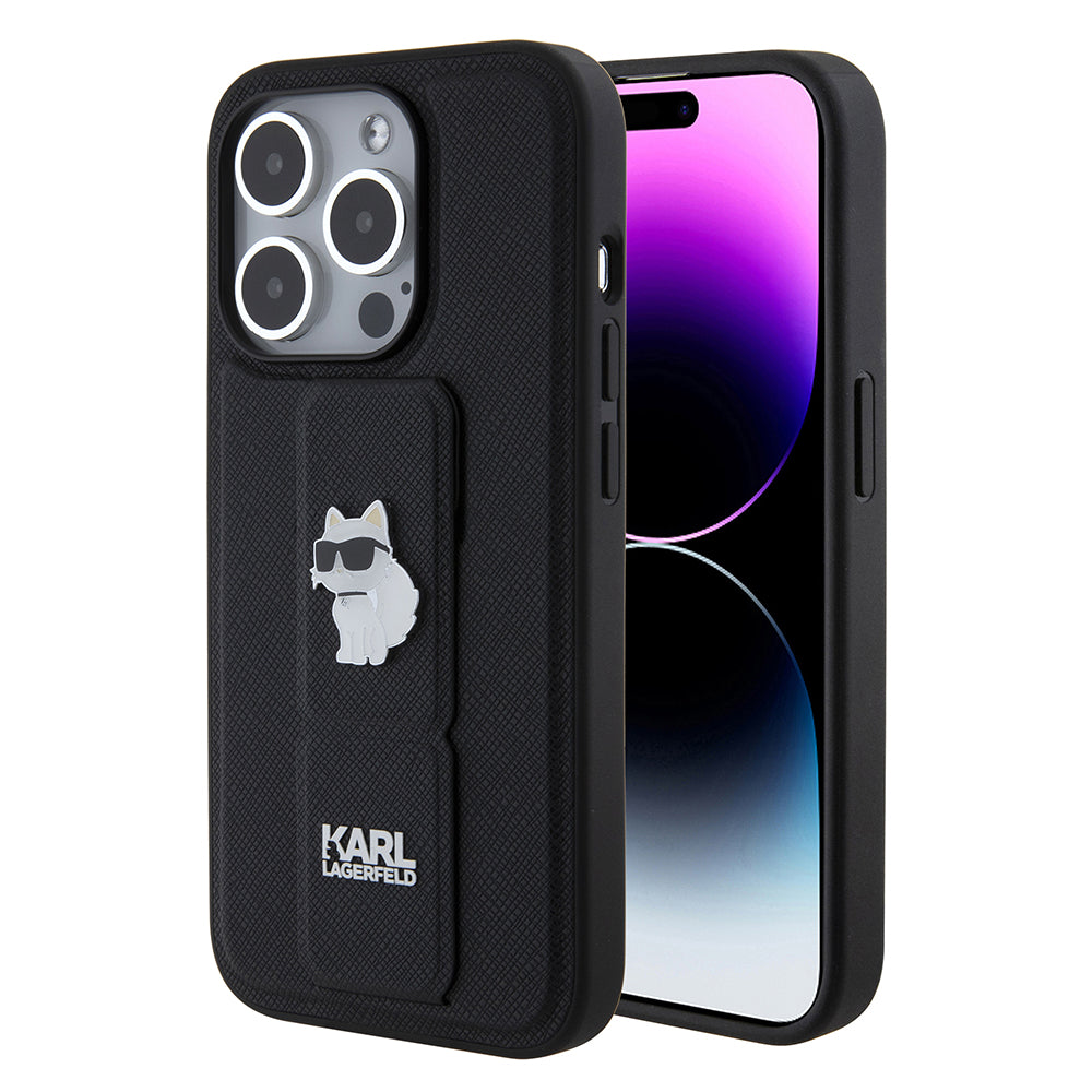 MagSafe hoes voor Apple iPhone 15 Pro, Karl Lagerfeld, Saffiano Gripstand Choupette, Zwart