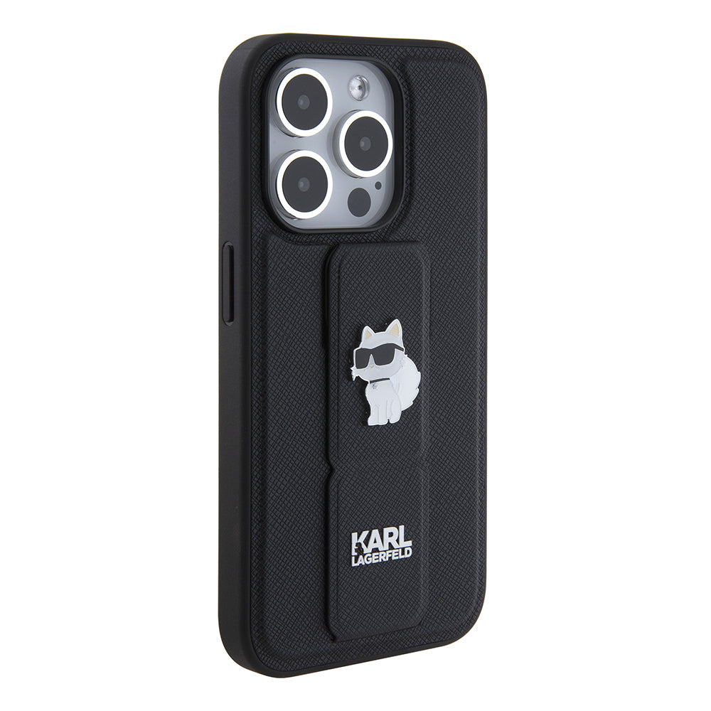 MagSafe hoes voor Apple iPhone 15 Pro, Karl Lagerfeld, Saffiano Gripstand Choupette, Zwart