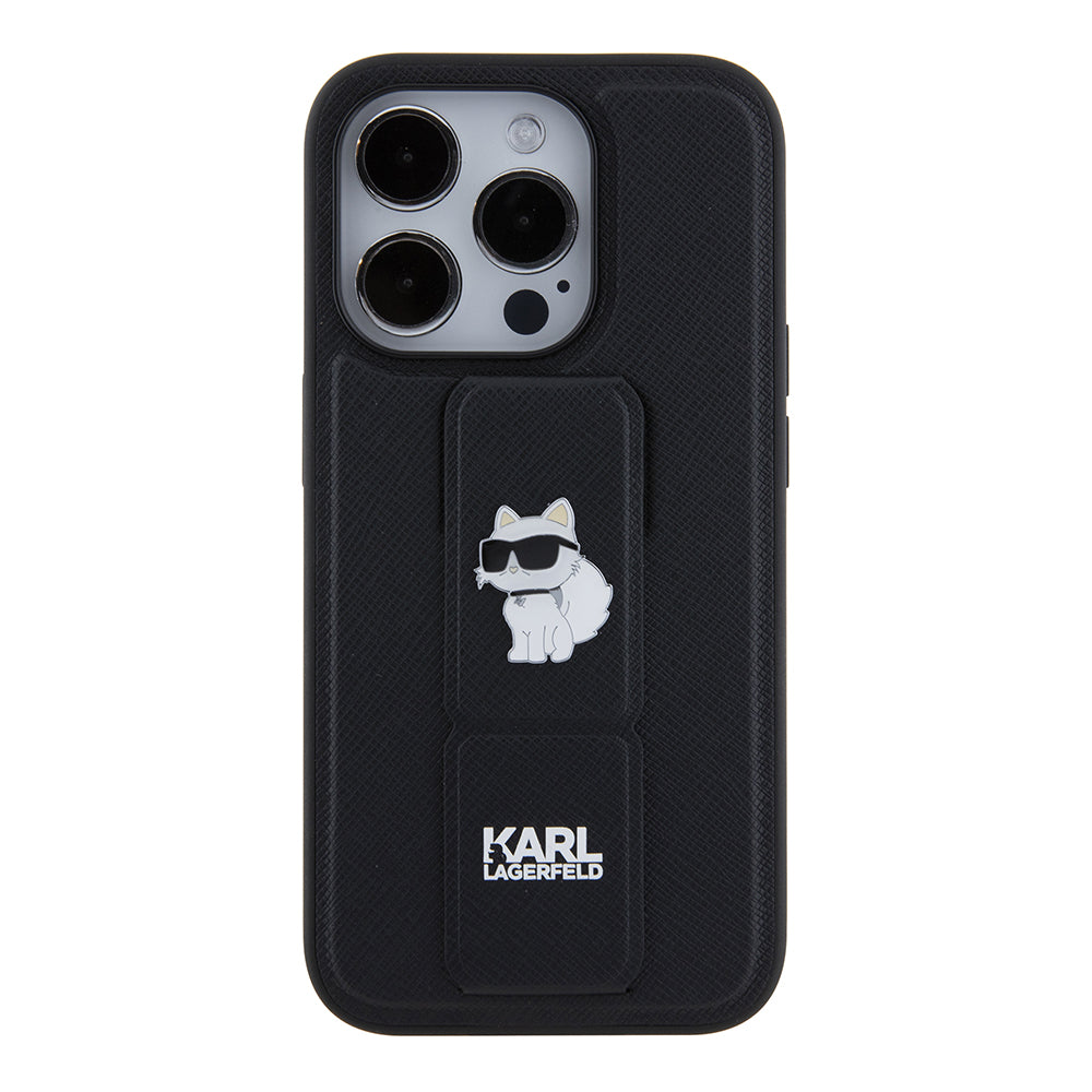 MagSafe hoes voor Apple iPhone 15 Pro, Karl Lagerfeld, Saffiano Gripstand Choupette, Zwart
