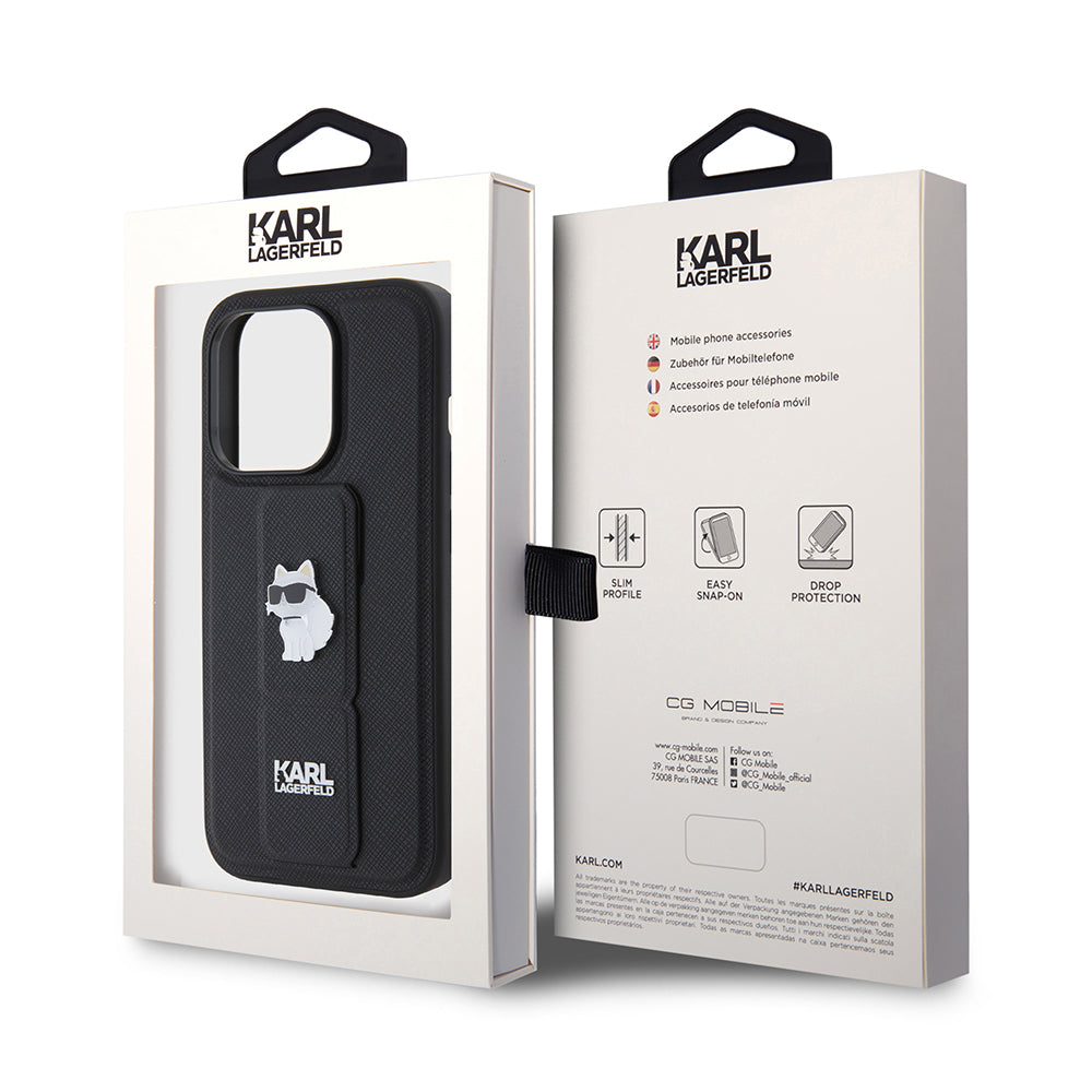 MagSafe hoes voor Apple iPhone 15 Pro, Karl Lagerfeld, Saffiano Gripstand Choupette, Zwart