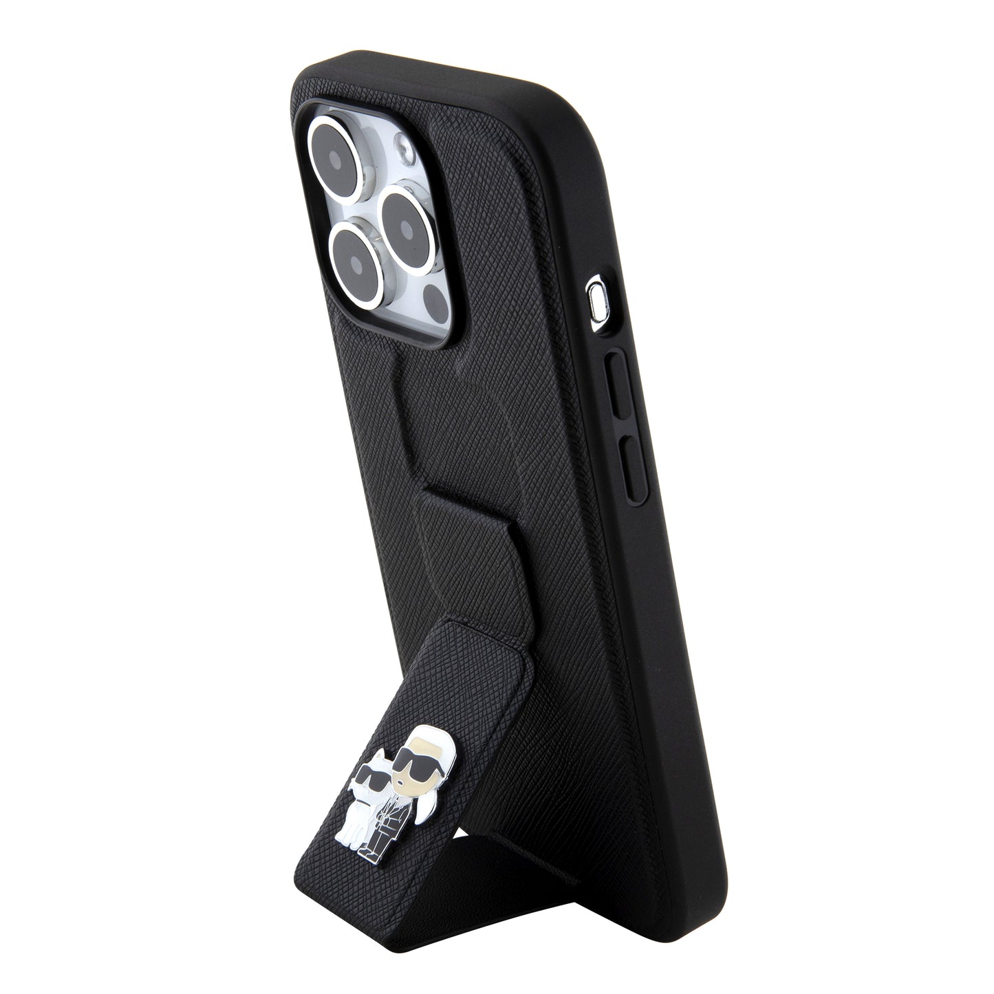 MagSafe hoes voor Apple iPhone 15 Pro, Karl Lagerfeld, Saffiano Gripstand Karl & Choupette, Zwart