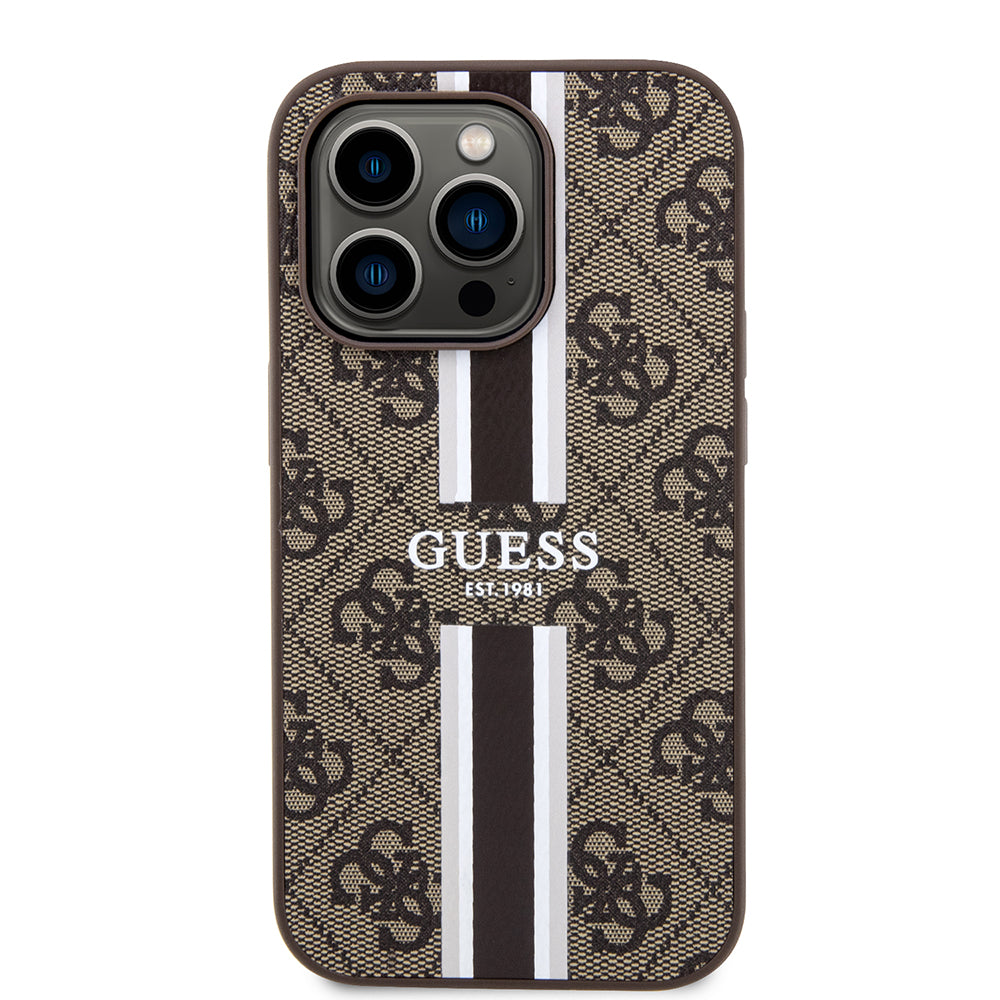 MagSafe hoesje voor Apple iPhone 15 Pro Max, Guess, 4G Printed Stripes, Bruin