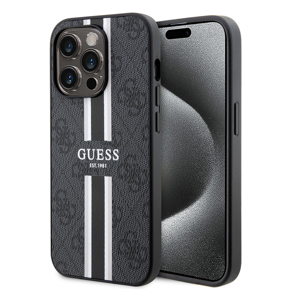 MagSafe hoesje voor Apple iPhone 15 Pro Max, Guess, 4G Printed Stripes, Zwart