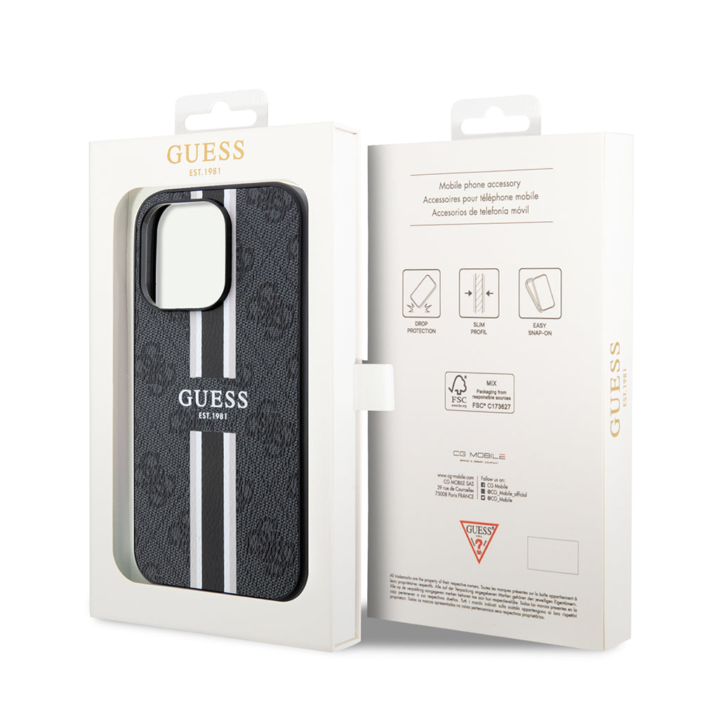 MagSafe hoesje voor Apple iPhone 15 Pro Max, Guess, 4G Printed Stripes, Zwart