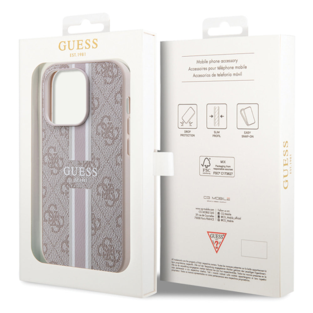 MagSafe hoesje voor Apple iPhone 15 Pro Max, Guess, 4G Printed Stripes, Roze