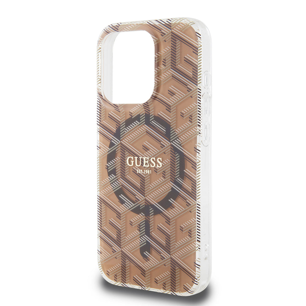 MagSafe Case for Apple iPhone 15 Pro Max, Guess, IML Gcube, Brown