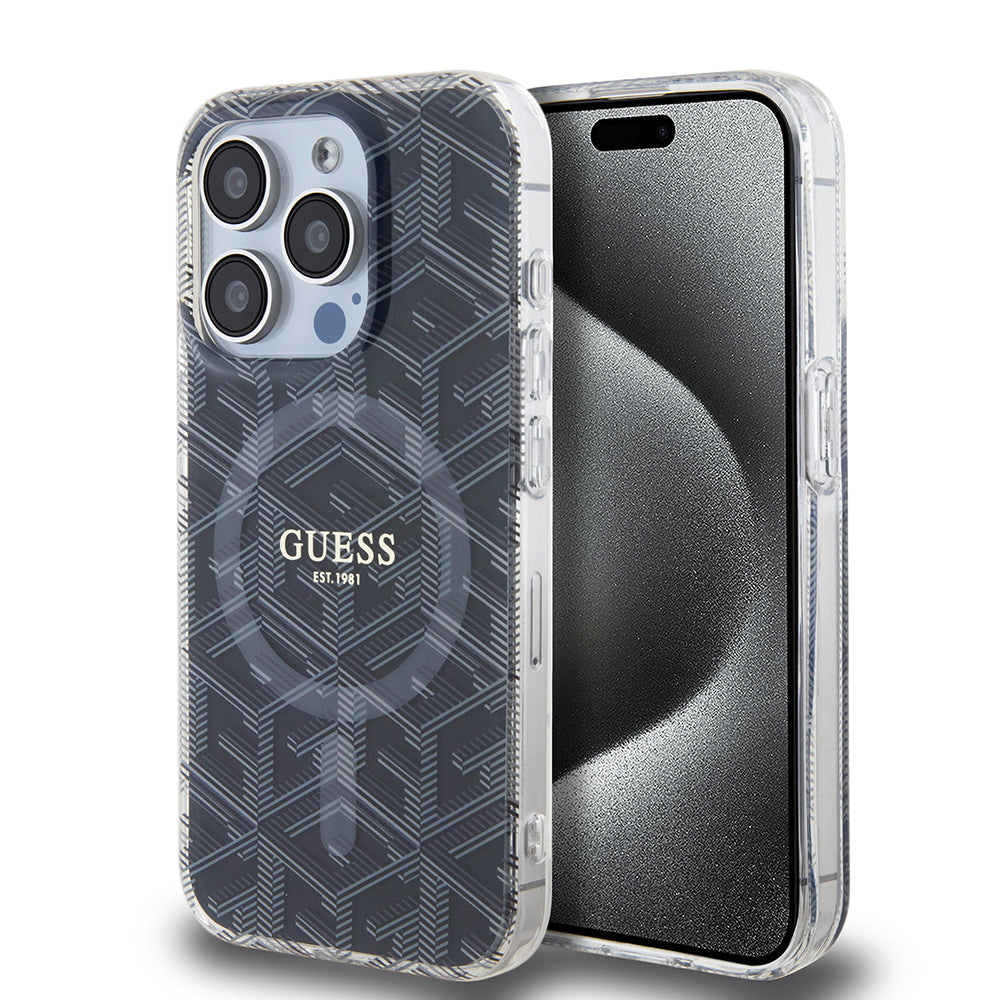 MagSafe hoesje voor Apple iPhone 15 Pro Max, Guess, IML Gcube, Zwart