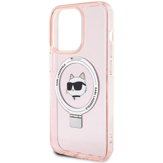 MagSafe hoesje voor Apple iPhone 15 Pro Max, Karl Lagerfeld, Ring Stand Choupette's Head, Roze