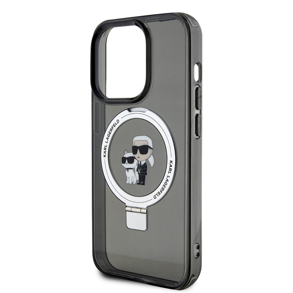 MagSafe hoes voor Apple iPhone 15 Pro Max, Karl Lagerfeld, Ring Stand Karl & Choupette, Zwart