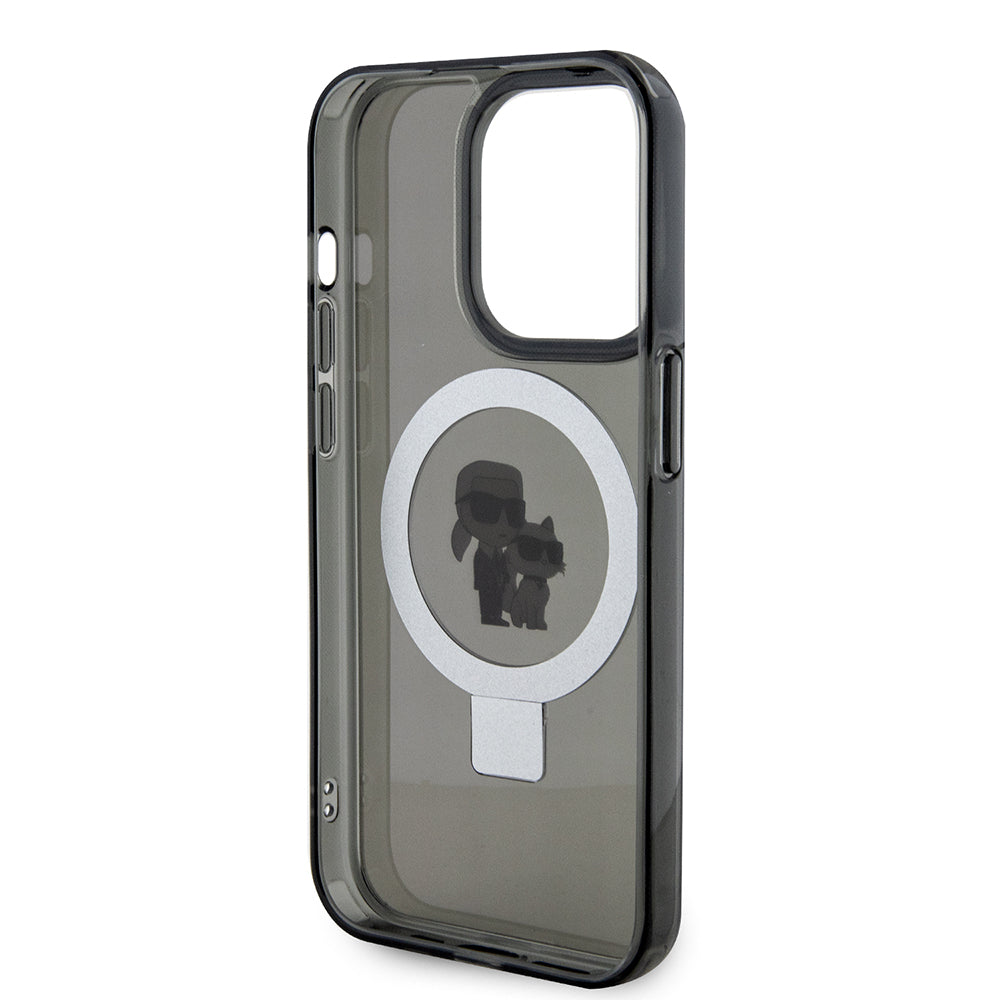 MagSafe hoes voor Apple iPhone 15 Pro Max, Karl Lagerfeld, Ring Stand Karl & Choupette, Zwart