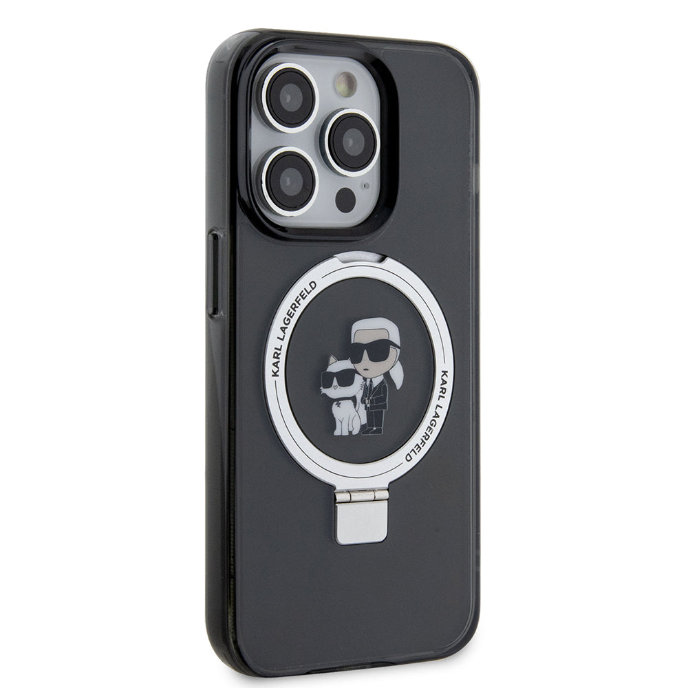 MagSafe hoes voor Apple iPhone 15 Pro Max, Karl Lagerfeld, Ring Stand Karl & Choupette, Zwart