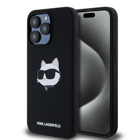 MagSafe hoesje voor Apple iPhone 15 Pro Max, Karl Lagerfeld, Silicone Choupette's Head, Zwart